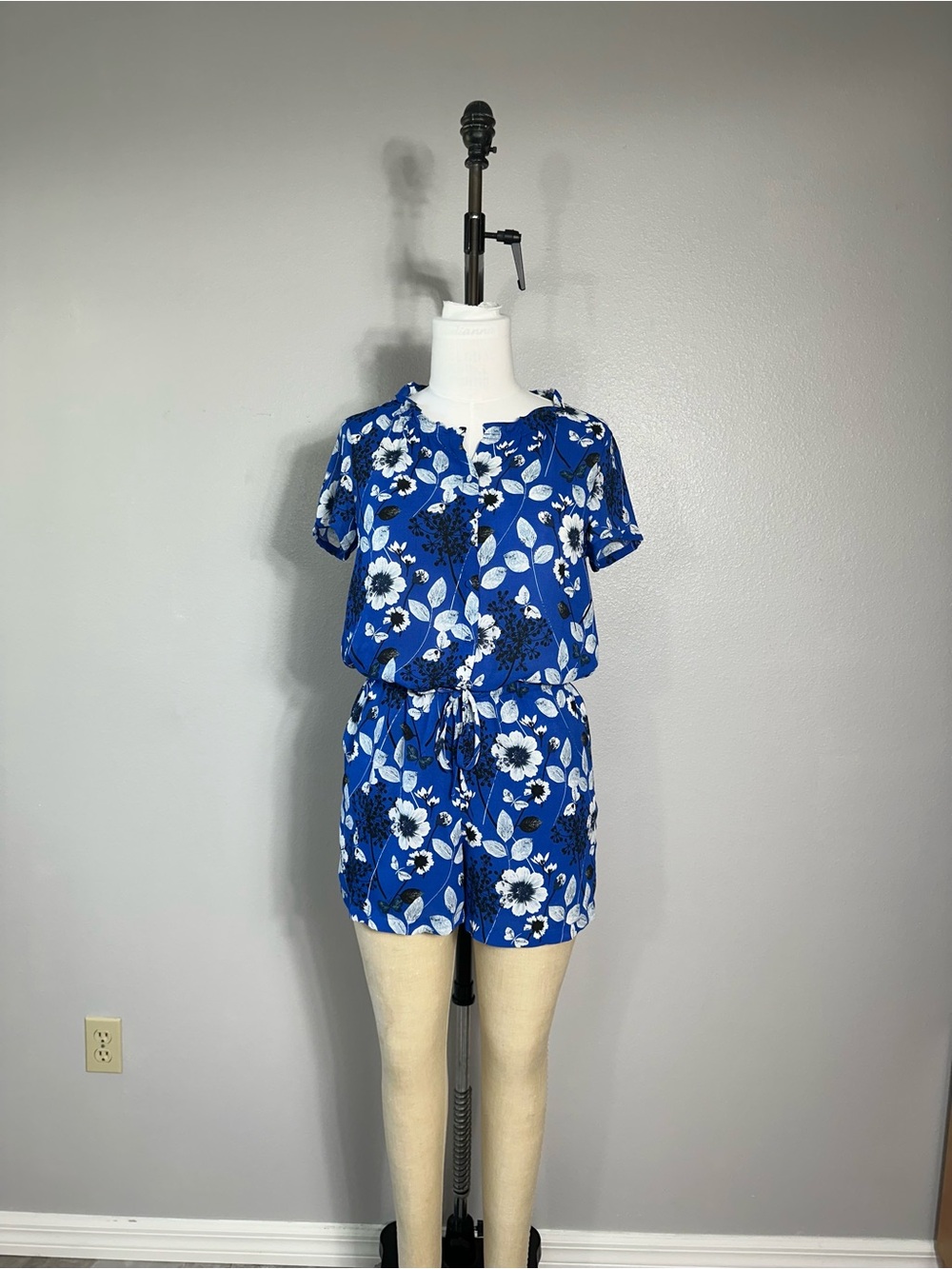 Blue Floral Short Sleeve Romper